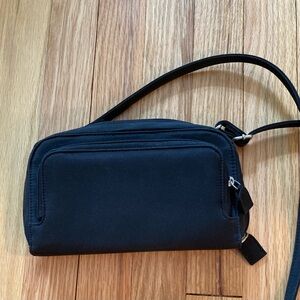 NWOT black microfiber organizer wallet clutch bag w/ detachable shoulder strap
